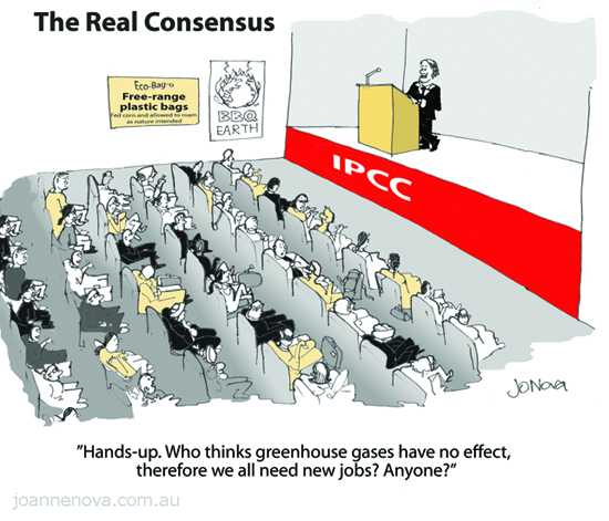 CARTOON, The Real Consensus at the IPCC, climate science, monopolistic funding.